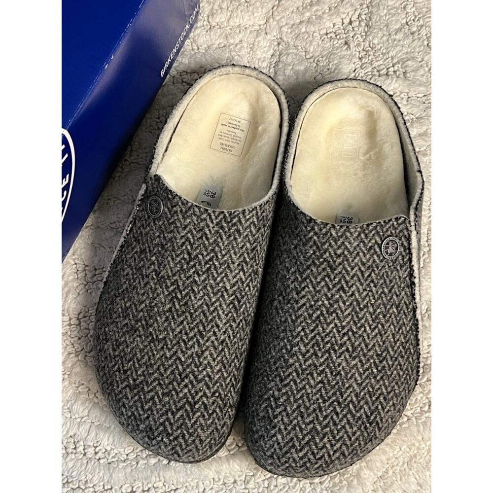 Birkenstock Zermatt Felt Herringbone Gray Slippers Slipons Clogs Size 38 7